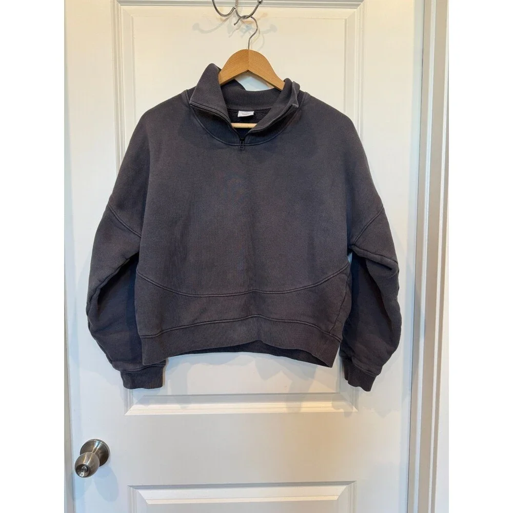 Outdoor Voices Women's Nimbus Sweatshirt Cropped Dark Gray 1/4 Zip Heavyweight M - Picture 2 of 6